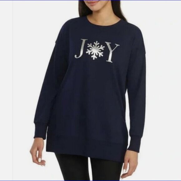 ELLEN TRACY French Terry "JOY" Sweatshirt Navy/Silver Snowflake - Med - EUC - Picture 4 of 14